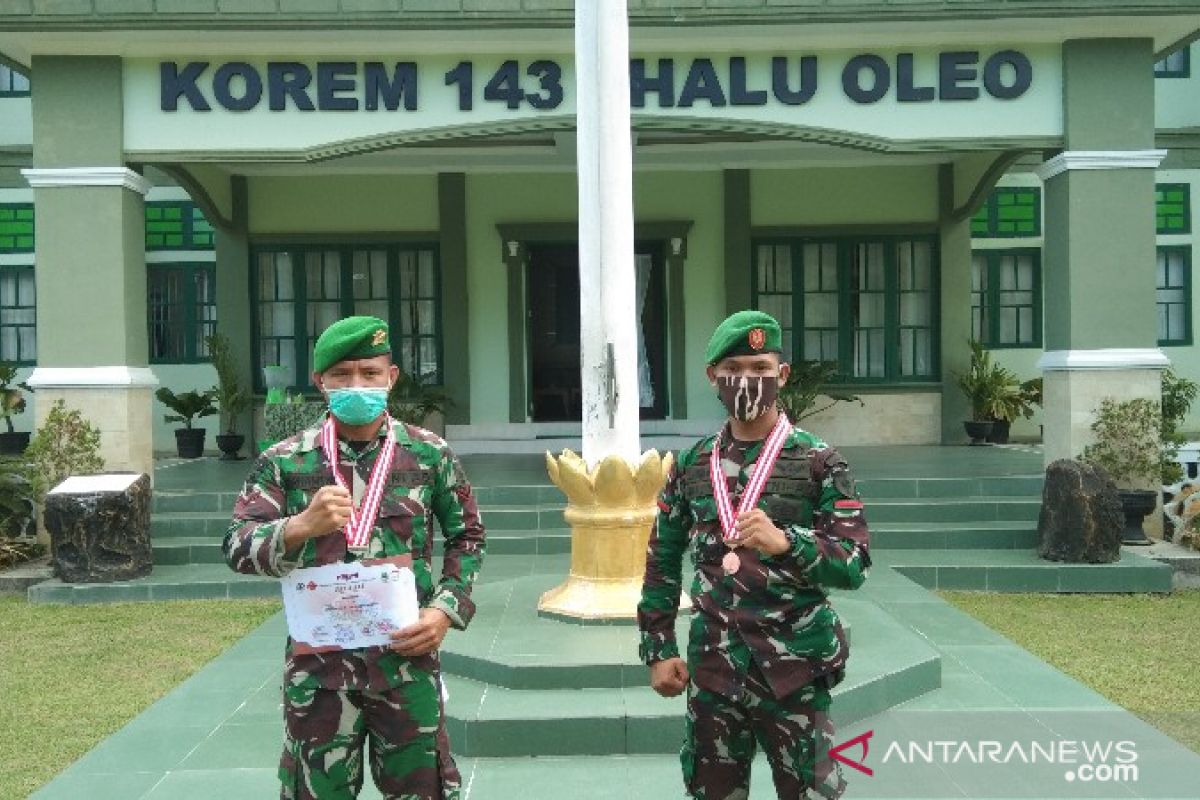 Dua prajurit TNI AD Korem Haluoloe runner-up nasional Porkemi 2020