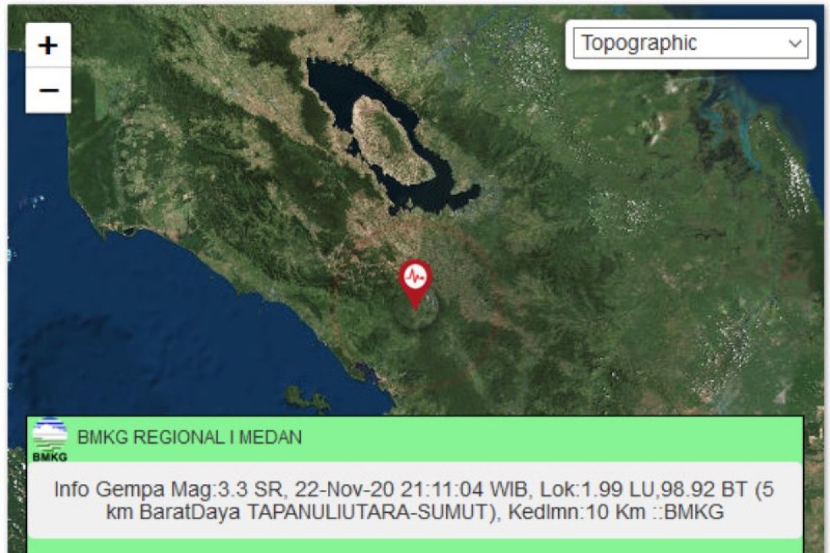 Gempa magnitudo 3,3 guncang Tapanuli Utara
