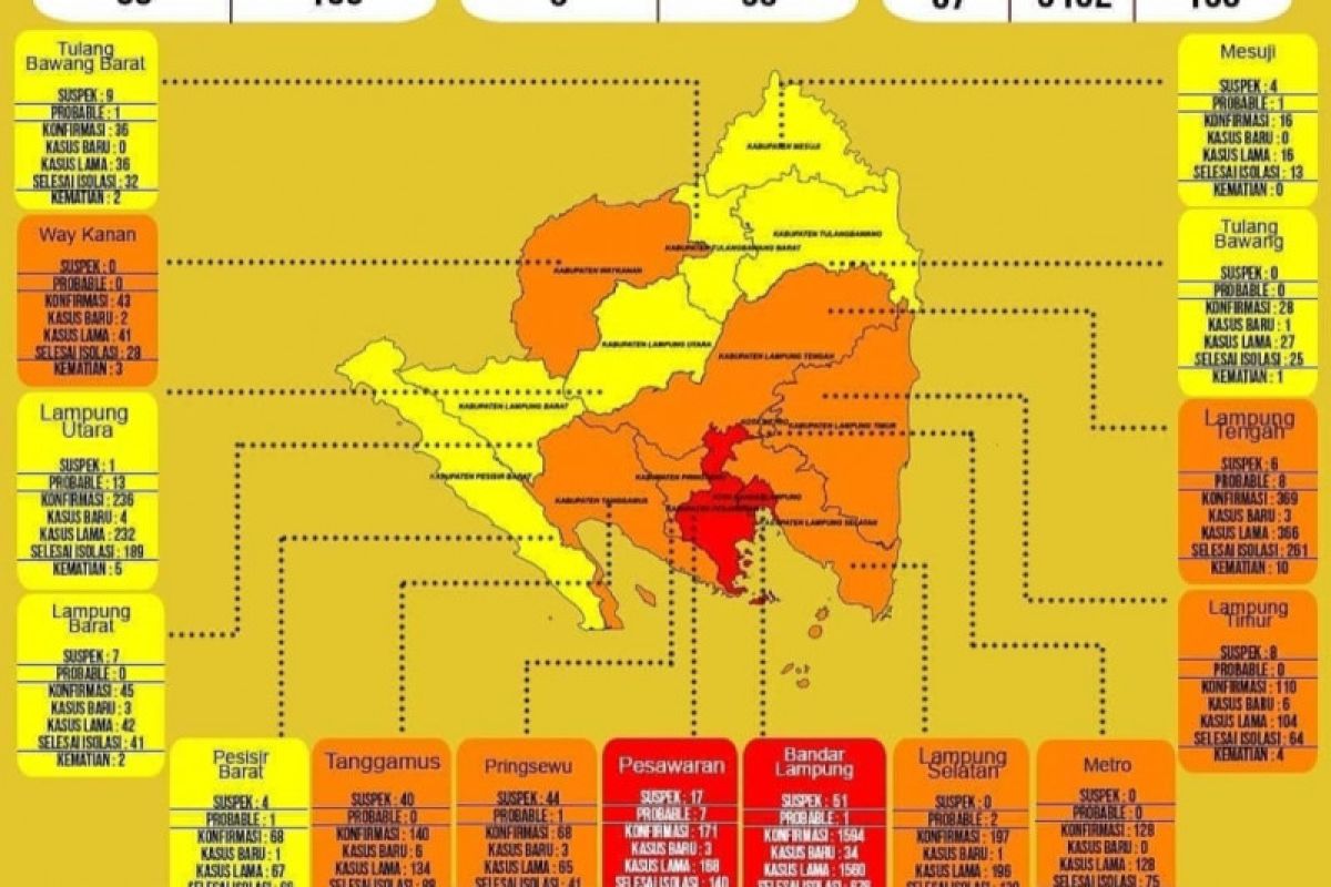 Dinkes: Kasus COVID-19 di Lampung bertambah 67 dan sembuh delapan