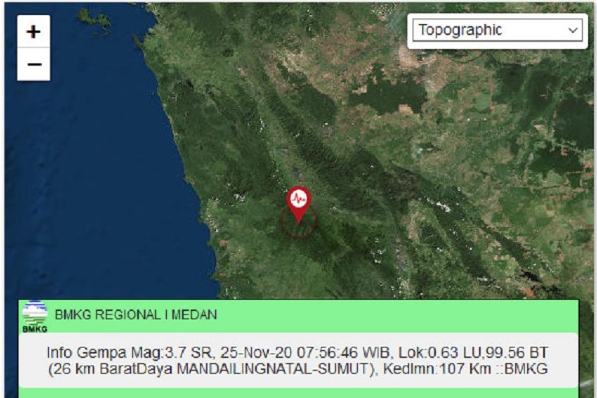 Gempa bumi terjadi di dua daerah di Sumut pada Rabu