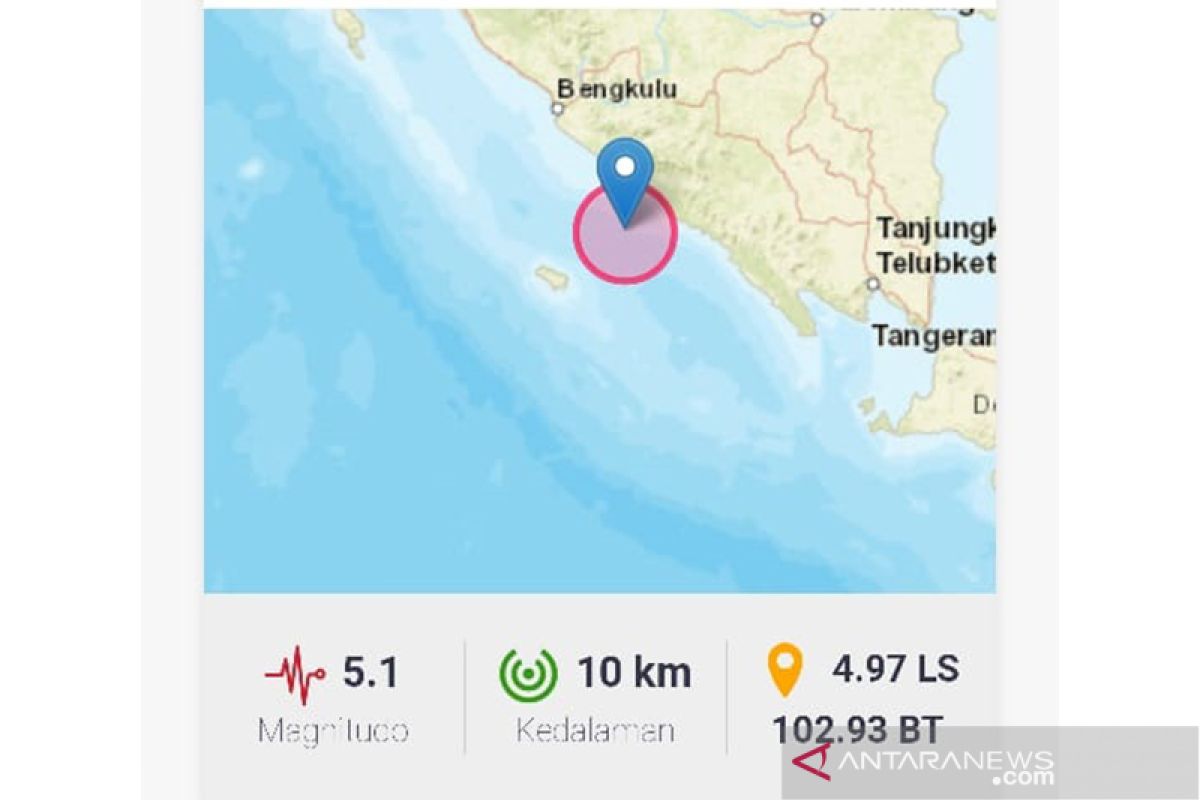 Gempa 5,1 SR guncang Kaur Bengkulu