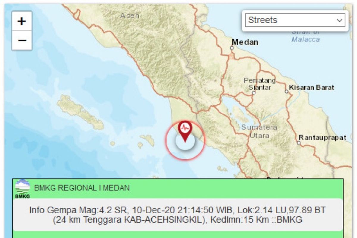 Gempa bumi magnitudo 4,2 guncang Aceh Singkil