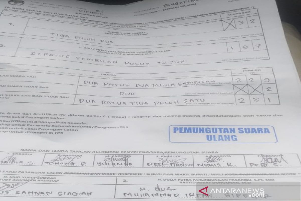 Pemilihan ulang TPS 1 Pangaribuan suara Paslon Dolly-Rasyid bertambah