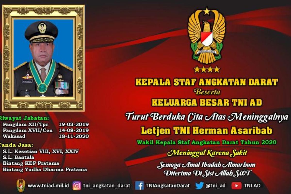 Wakil Kasad Letjen TNI Herman Asaribab wafat di RSPAD