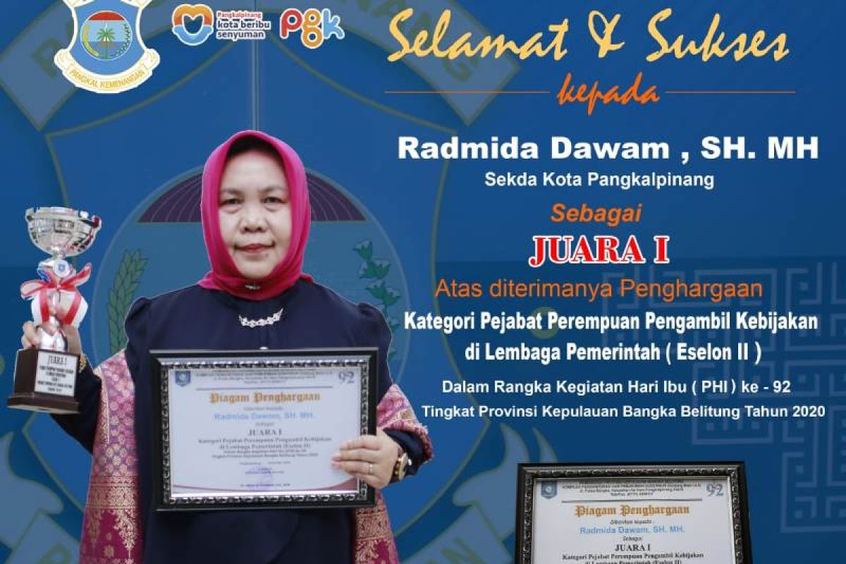 Sekda Pangkalpinang raih juara satu katagori pejabat perempuan pengambil kebijakan di lembaga pemerintahan