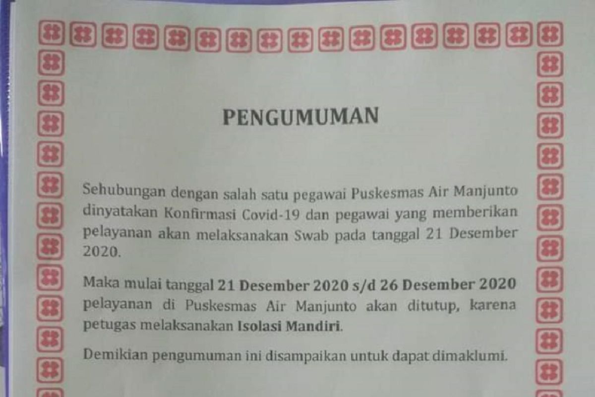 Pegawai positif, satu Puskesmas di Mukomuko akan tutup sementara