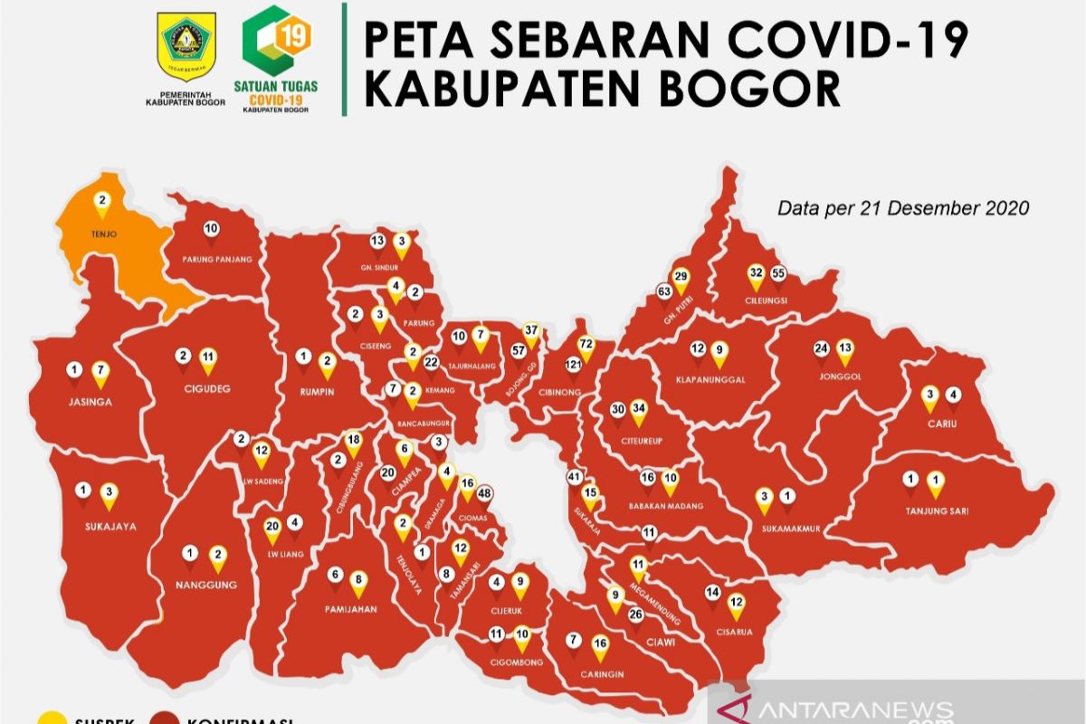 Hampir semua wilayah Kabupaten Bogor berstatus zona merah