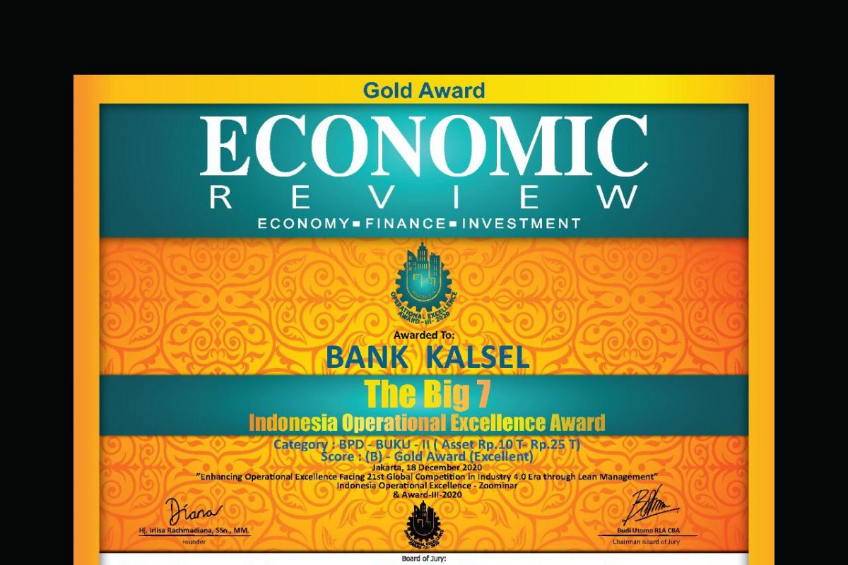Bank Kalsel raih Indonesia Operational Excellence Award 2020 dari Economic Review