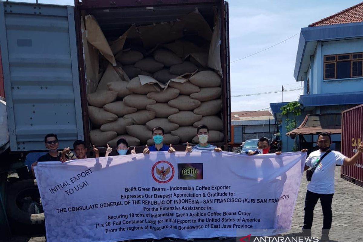 Satu kontainer kopi asal Indonesia tiba di San Fransisco