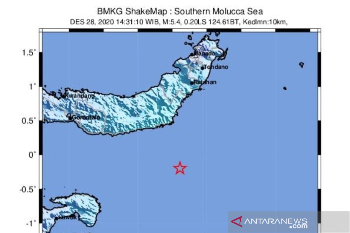 Gempa tektonik M 5,3 landa Teluk Tomini