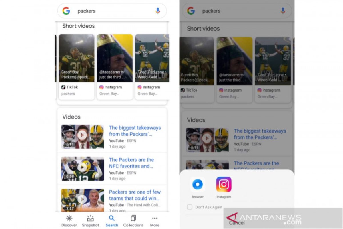 Google lakukan uji coba fitur pencarian video pendek TikTok dan Instagram