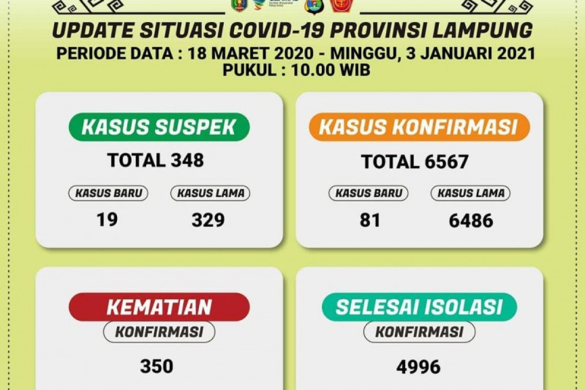 Dinkes catat konfirmasi COVID-19 di Lampung bertambah 81 pasien