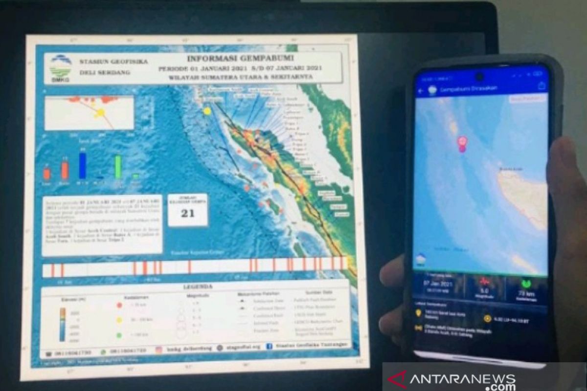 21 gempa bumi guncang Sumut dan Aceh di awal tahun 2021