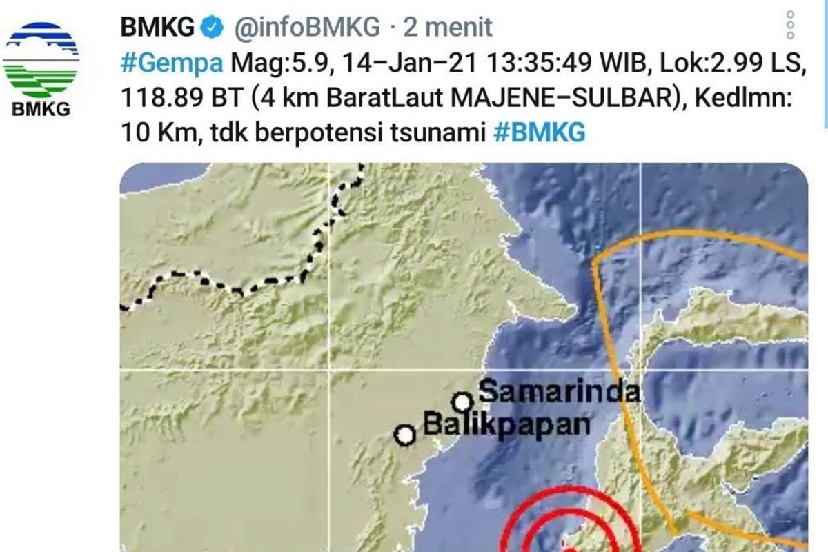 Gempa Majene terasa hingga Kotabaru