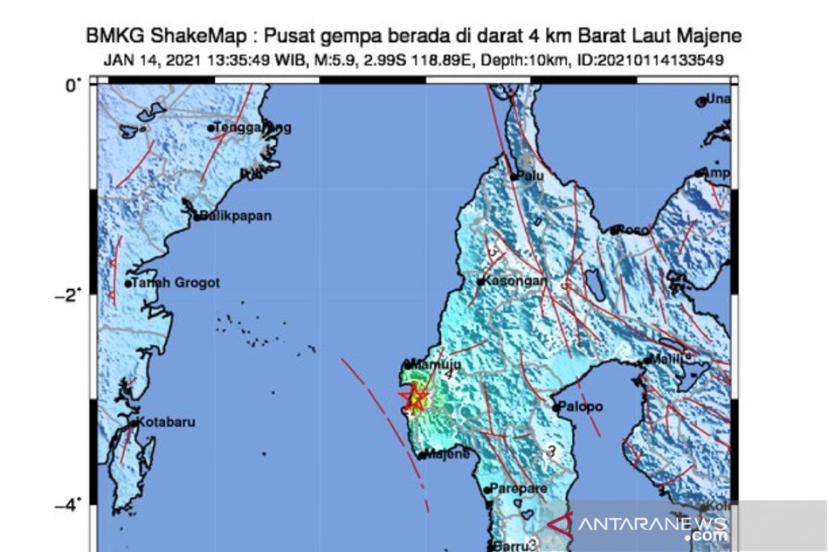 Gempa bumi magnitudo 5,9 guncang Majene, dipicu sesar naik Mamuju