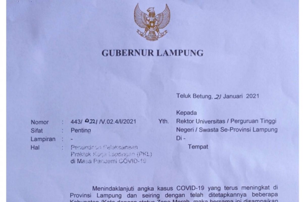 Pemprov Lampung keluarkan surat larangan kegiatan lapangan bagi mahasiswa