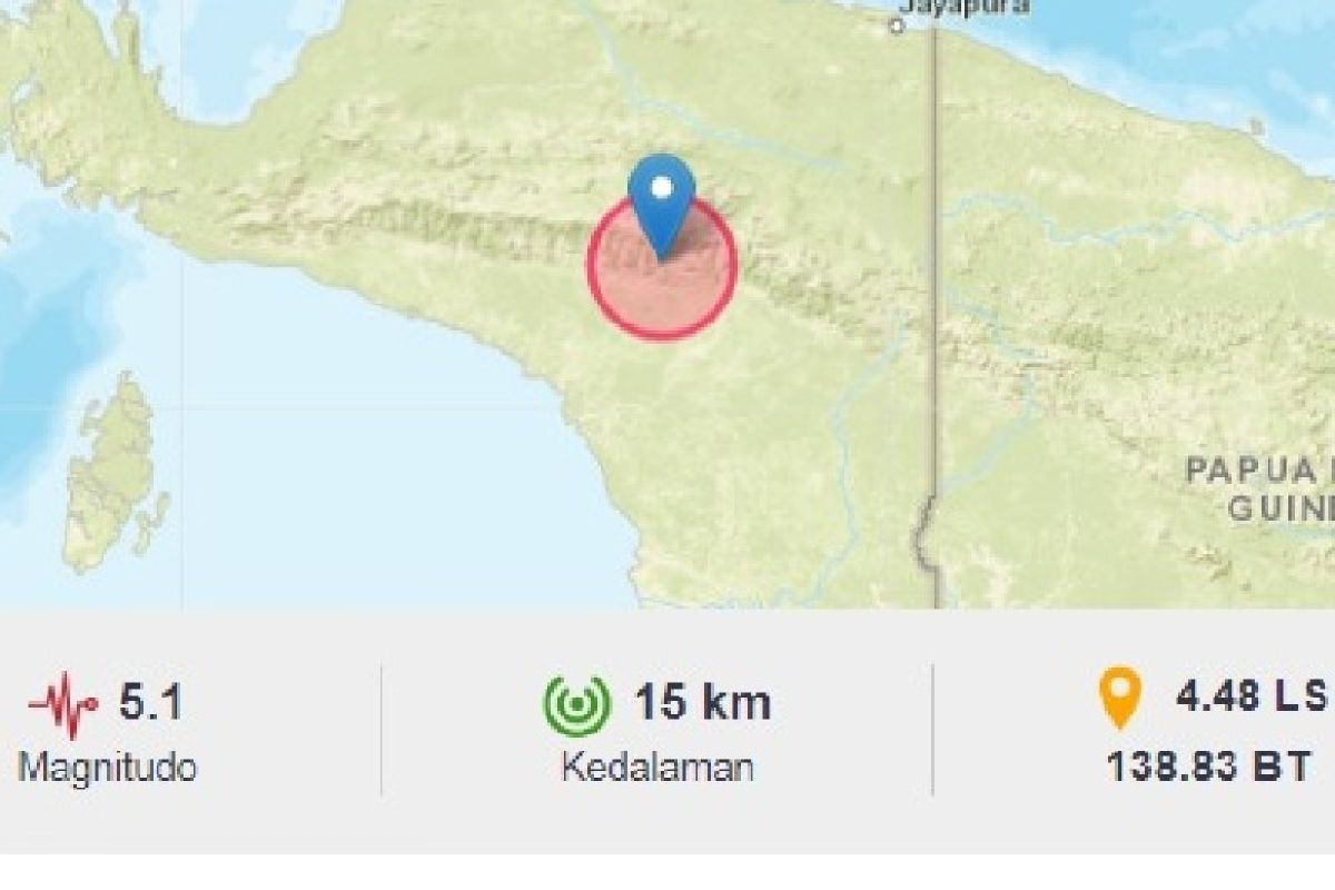 Belum ada kerusakan akibat gempa magnitudo  5,1 di Jayawijaya