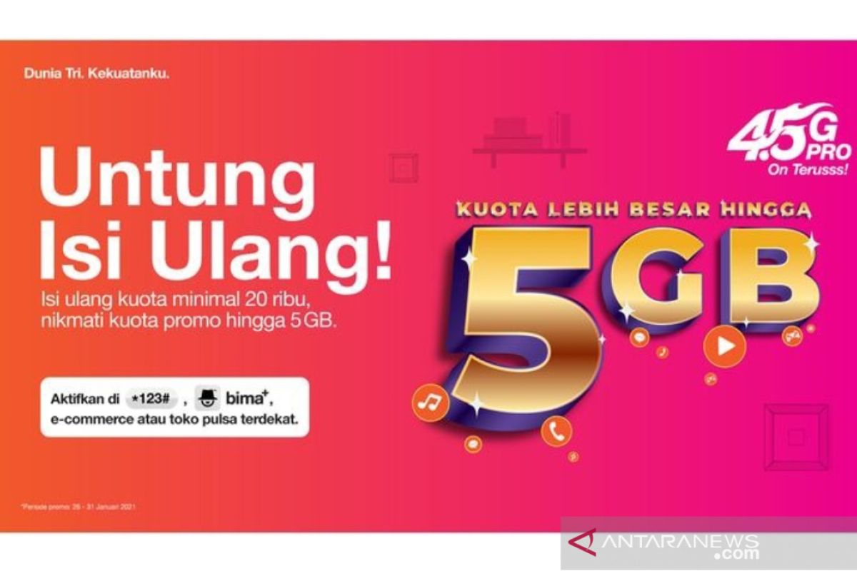 Apresiasi pelanggan setia, 3 Indonesia beri  tambahan kuota hingga 5GB setiap isi ulang