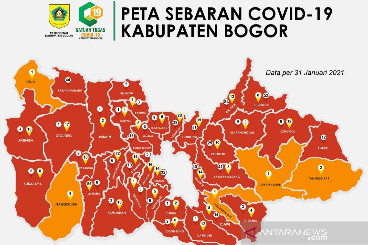 40 kecamatan se-Kabupaten Bogor kembali berstatus zona merah COVID-19