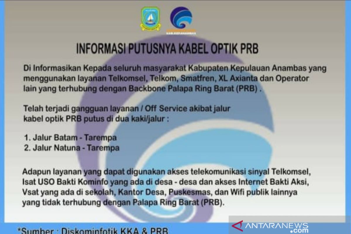 Akibat kabel putus Anambas kehilangan jaringan internet