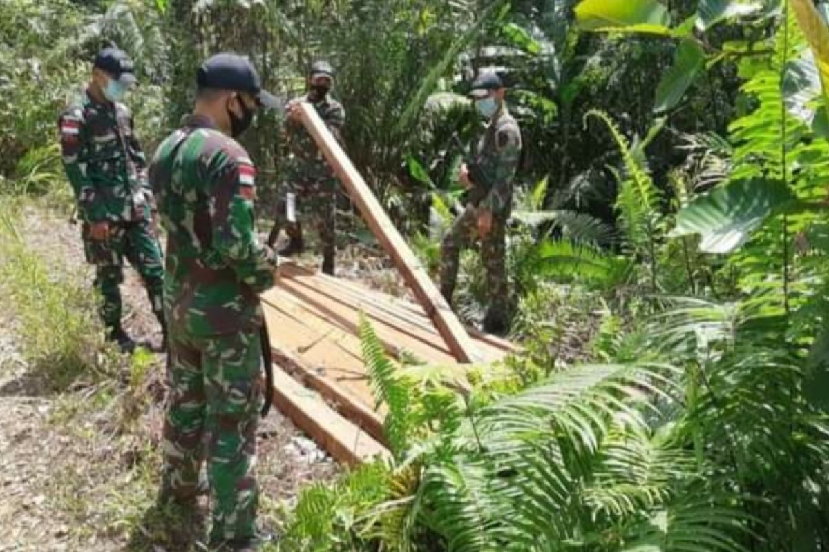 Satgas Pamtas amankan kayu olahan hasil ilegal logging di perbatasan