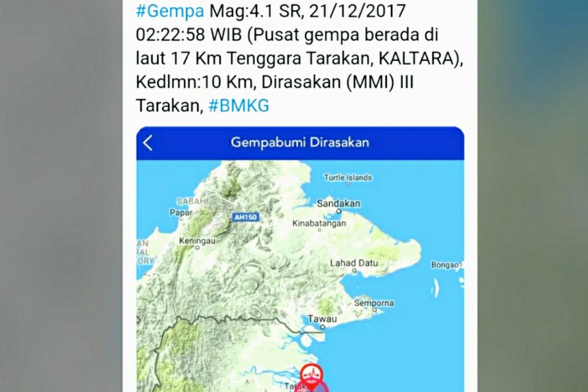 Gempa bumi magnitudo 4,4 guncang Kalimantan Utara