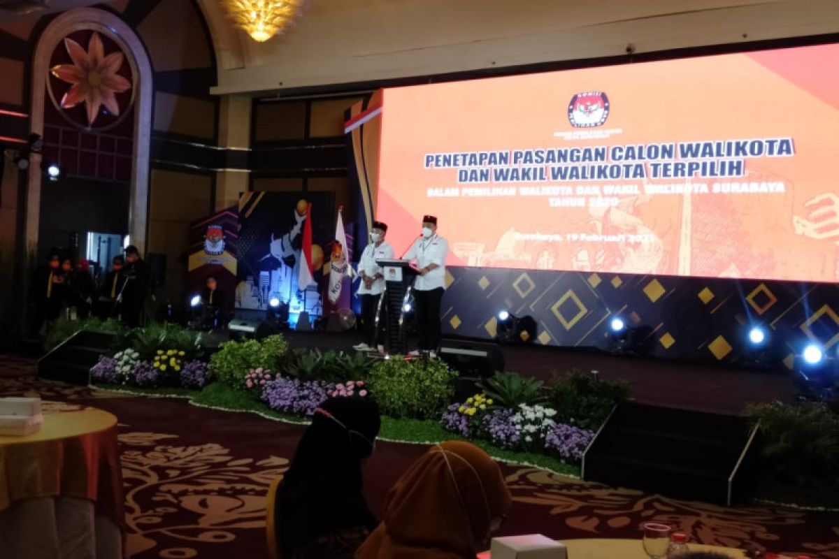 Eri-Armuji resmi ditetapkan sebagai paslon terpilih Pilkada Surabaya 2020