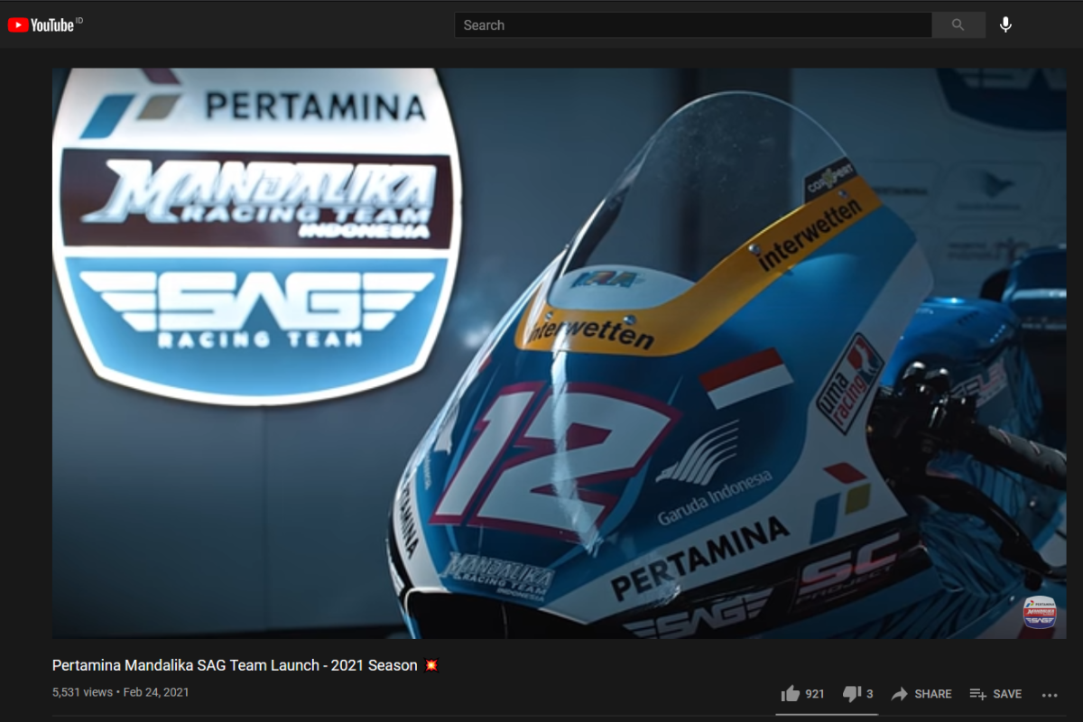 Pertamina Mandalika SAG Team resmi meluncurkan motor untuk Moto2 2021