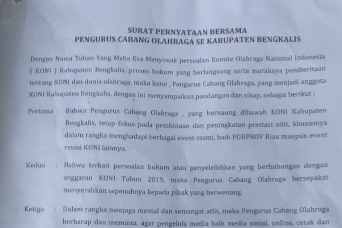 KONI Bengkalis digoyang isu miring, 28 cabor nyatakan soliditasnya