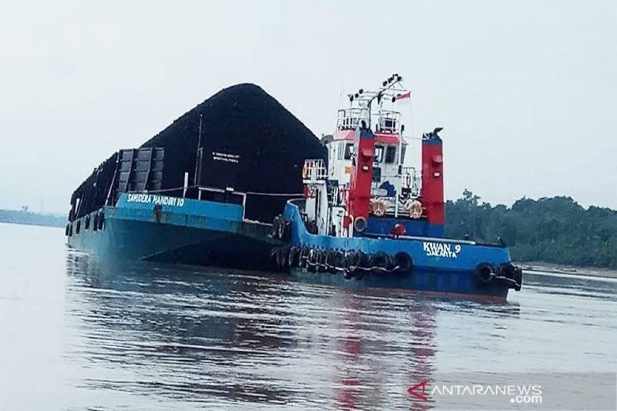 Tongkang batu bara bertonase besar kandas akibat Sungai Barito surut