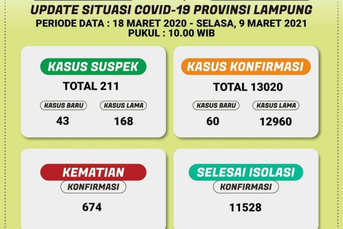 Dinkes catat kasus COVID-19 di Lampung bertambah 60 pasien