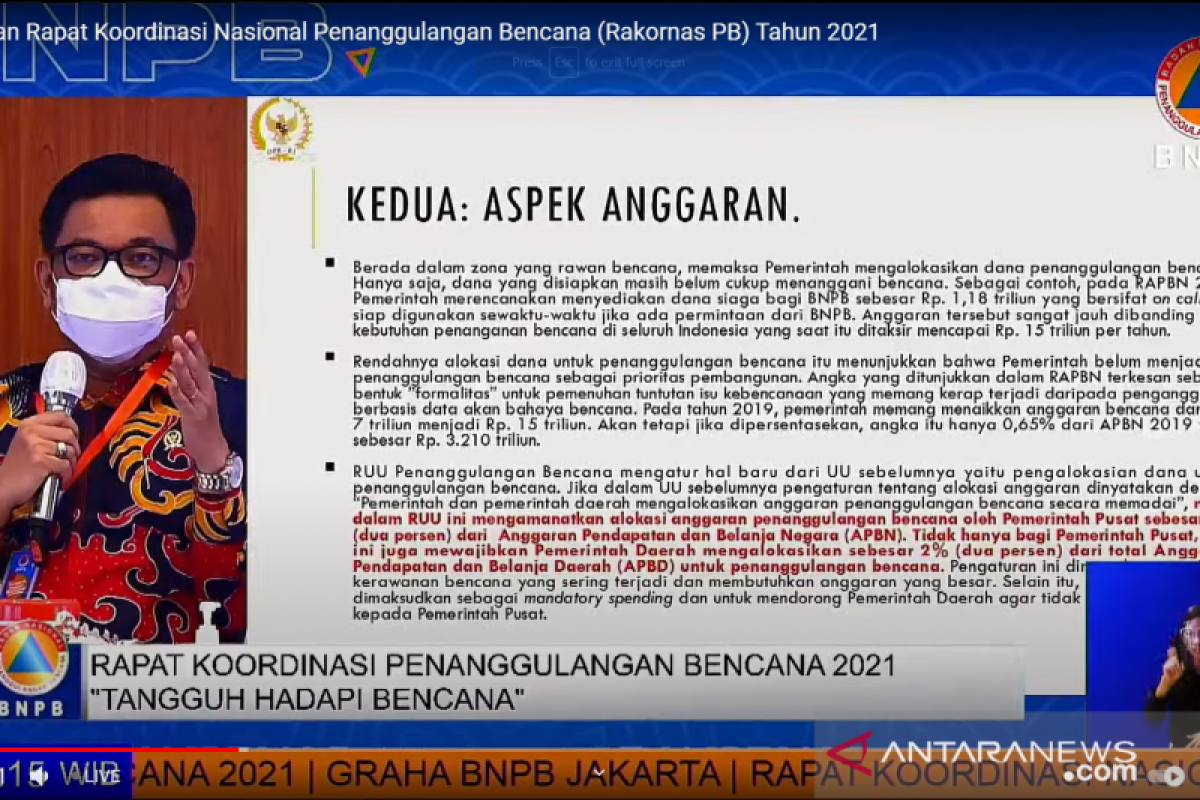 RUU Penanggulangan Bencana atur alokasi anggaran dua persen dari APBN