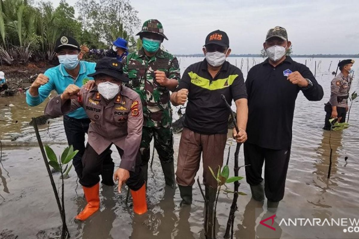 Bupati Tanjabbar bersama Kapolres tanam mangrove dan pohon pelindung cegah karhutla