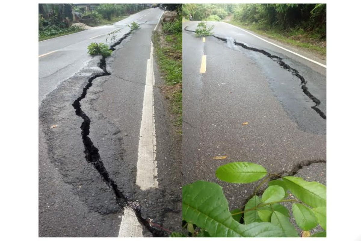 Jalan Muara Teweh - Puruk Cahu Km 11  retak