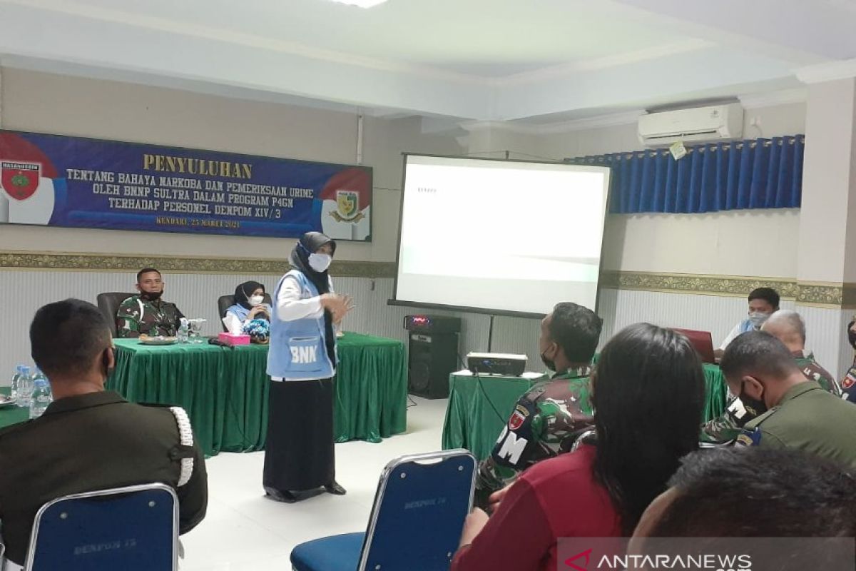 BNN Sulawesi Tenggara sosialisasi P4GN-tes urine personel Denpom XIV/3 Kendari