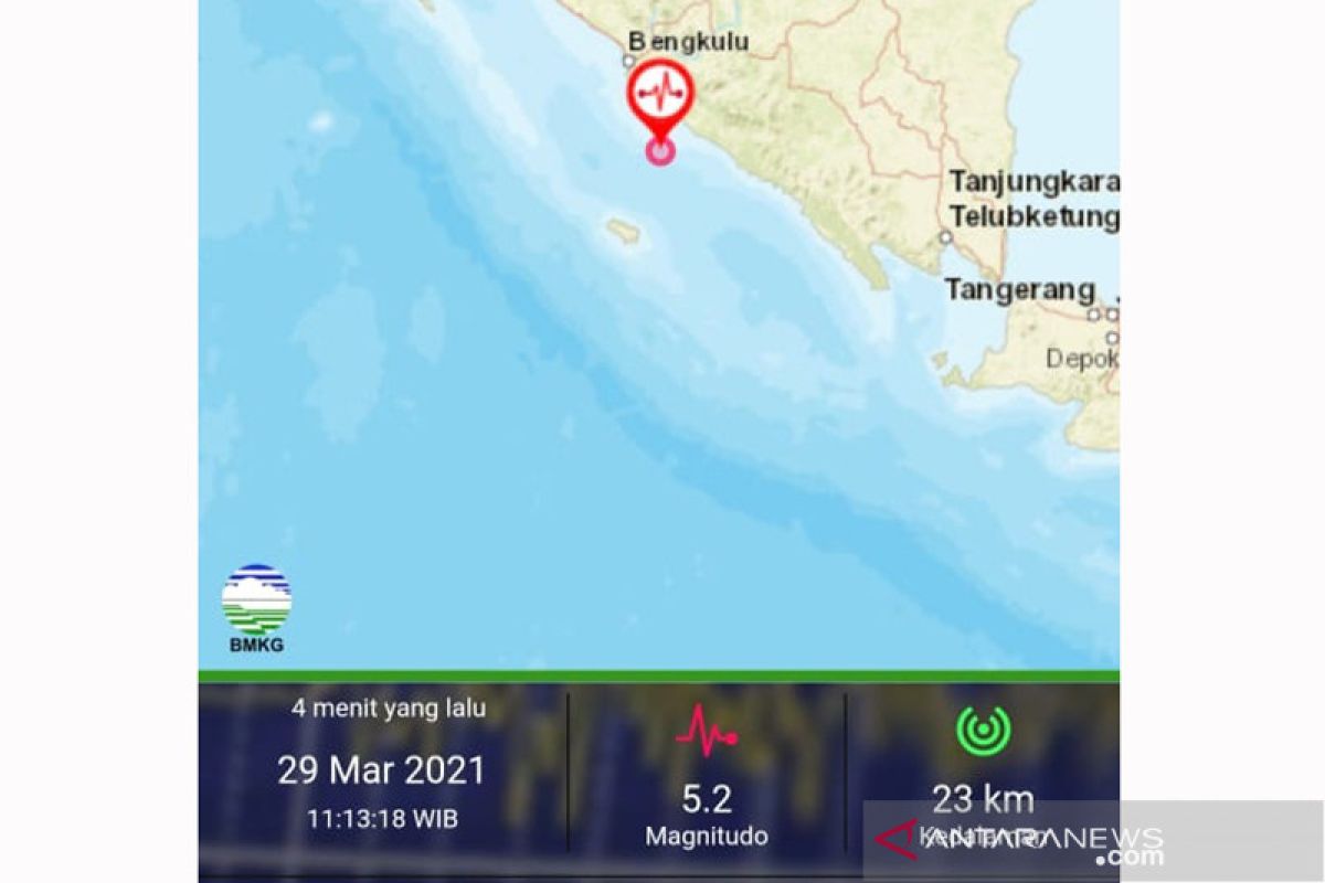 Getaran gempa M 5,2 dirasakan cukup kuat warga Kota Bengkulu