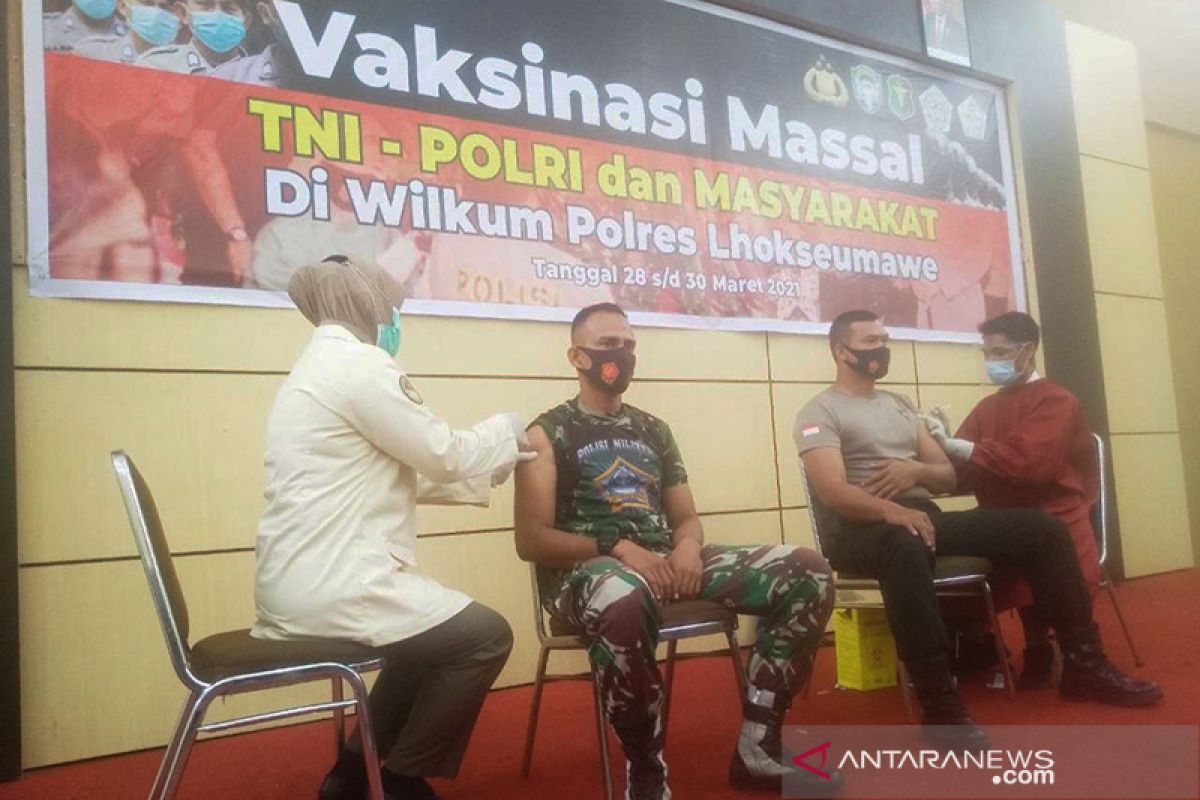 1.830 TNI/Polri di Lhokseumawe jalani vaksinasi dosis kedua