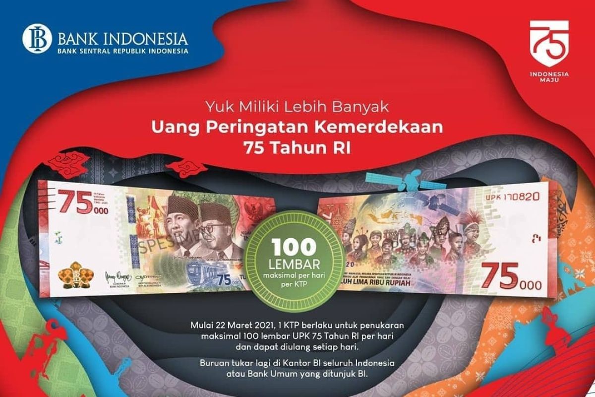 Penukaran  Uang Peringatan Kemerdekaan ke- 75 RI sekarang bisa 100 lembar