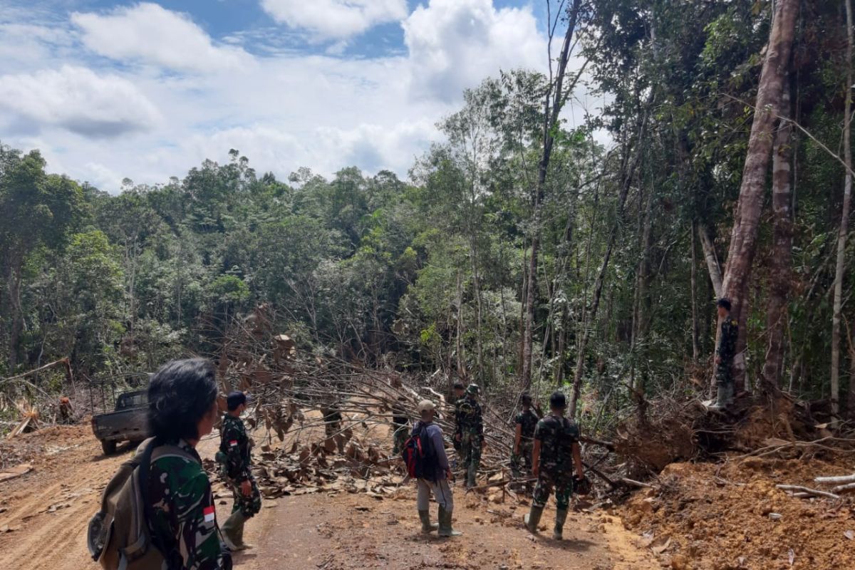 Satgas TMMD Ke 110 bersihkan pohon yang menghalangi badan jalan