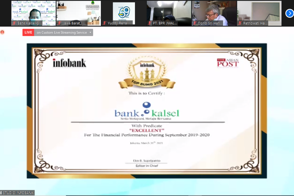 Bank Kalsel raih penghargaan infobank TOP BUMD Award 2021