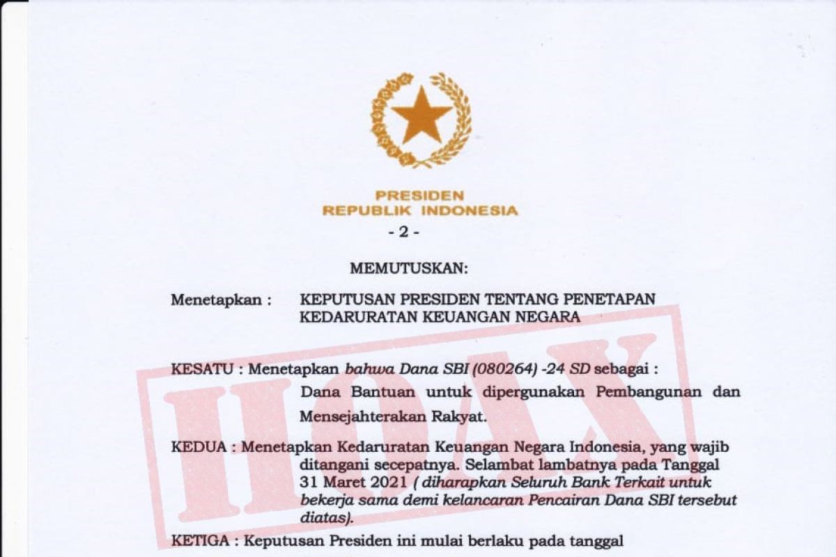 Pemerintah tak pernah terbitkan Kepres Kedaruratan Keuangan Negara