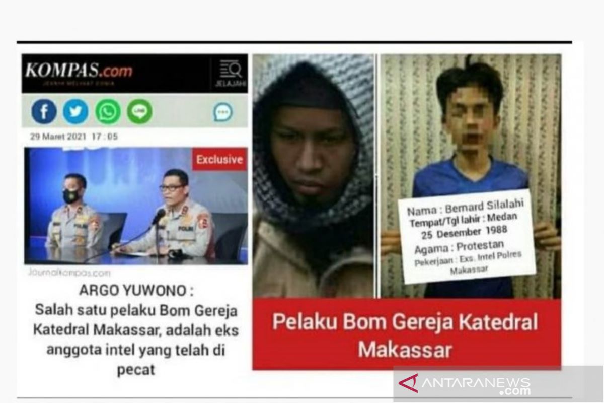 Hoaks! Pengebom gereja di Makassar adalah mantan polisi