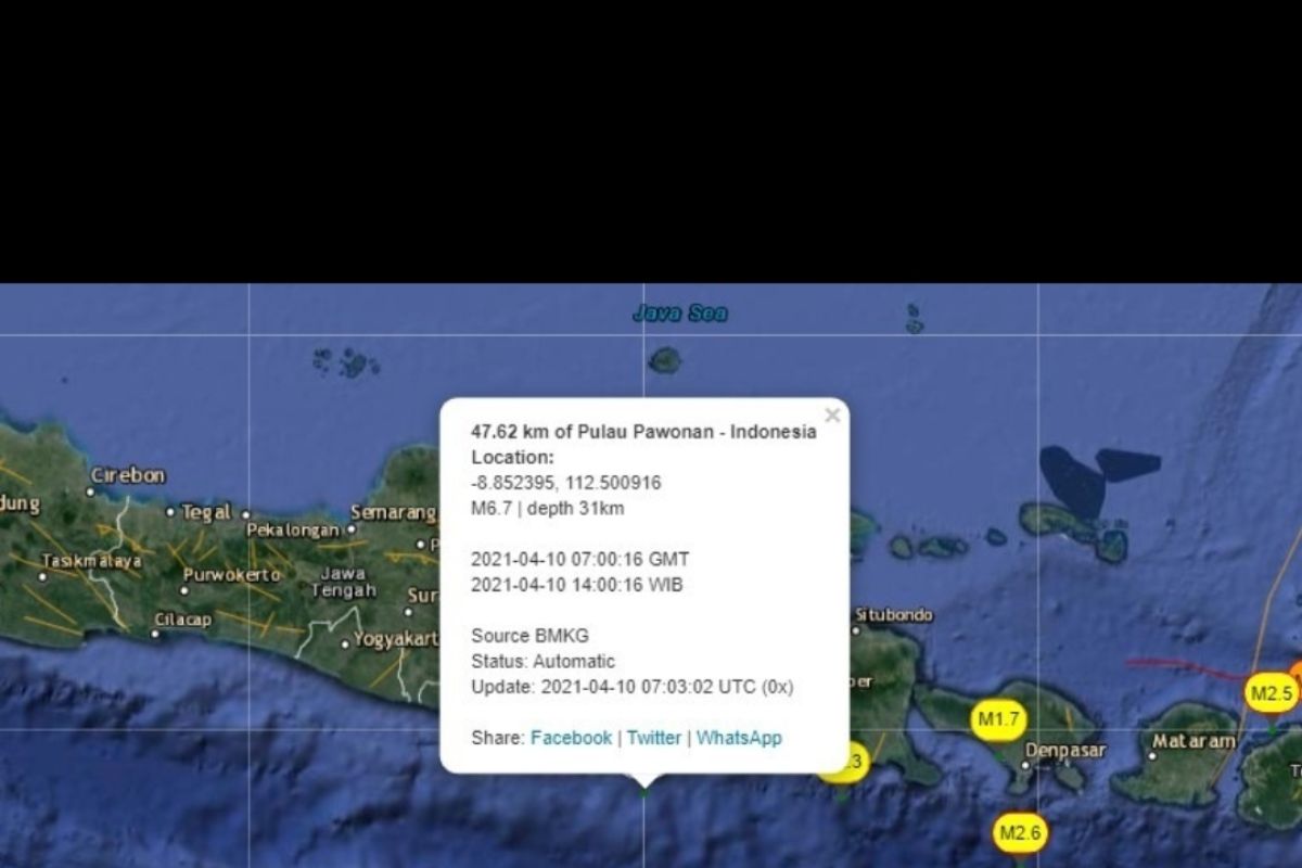 BMKG: Gempa bumi 6,7 SR guncang Kabupaten Malang