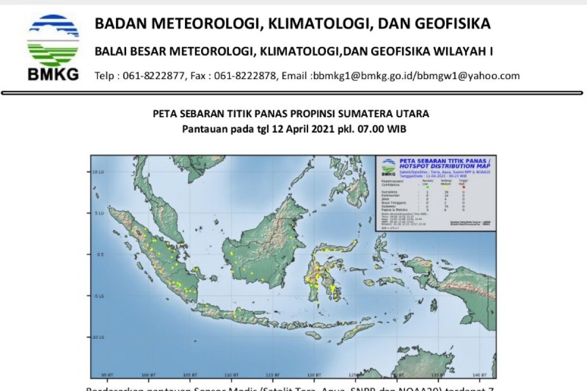 BMKG pantau tujuh titik panas di Sumatera Utara