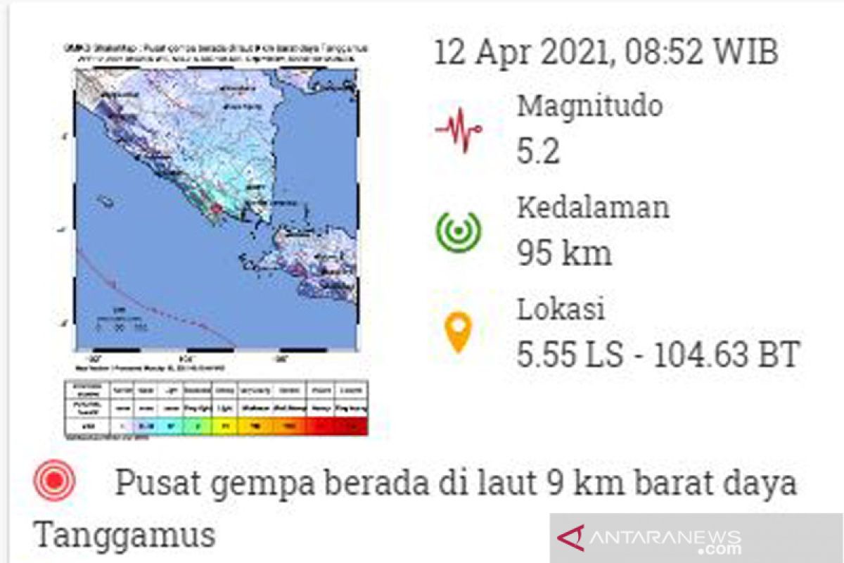 Gempa magnitudo 5,2 guncang Lampung