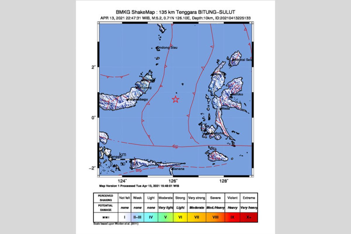 Gempa magnitudo 5,6 guncang Talaud-Sulawesi Utara