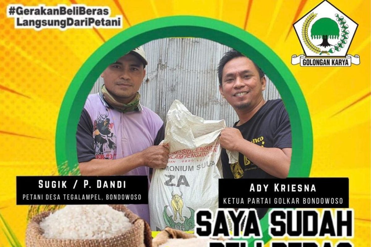 Pengurus Golkar Bondowoso beli beras petani untuk disalurkan kepada masyarakat tidak mampu