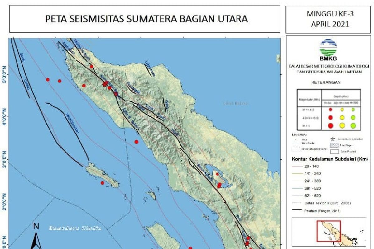 Pekan ketiga April terjadi 27 gempa di Sumbagut