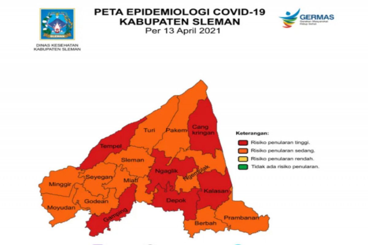 Masih ada enam kecamatan dengan zona merah COVID-19 di Sleman