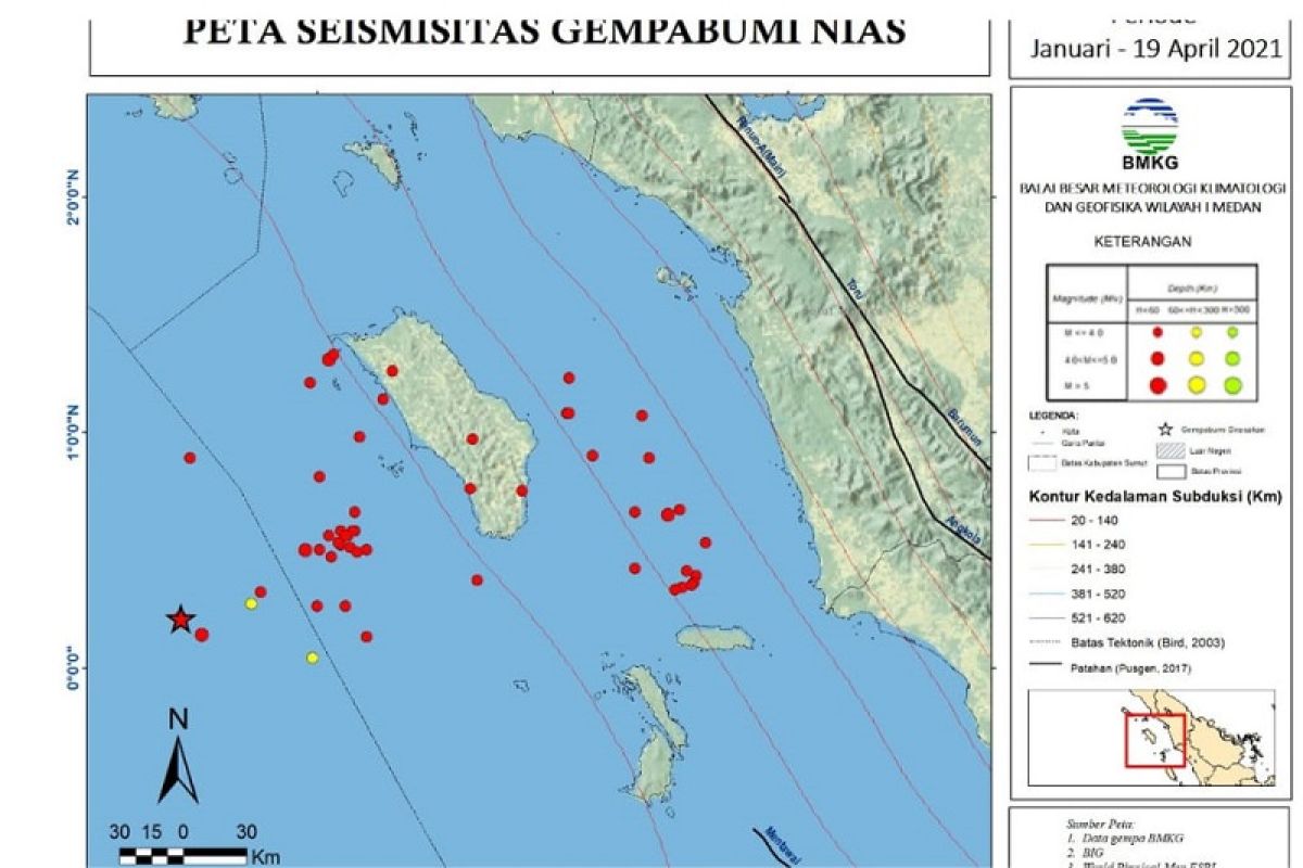 Januari-April 2021, BMKG catat 61 getaran gempa di Kepulauan  Nias